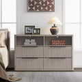 Commode moderne de 143,5 cm de large avec 4 tiroirs, étagère ouverte cannelée Rangement pour placard
