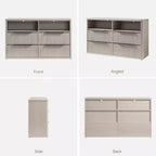 Commode moderne de 143,5 cm de large avec 4 tiroirs, étagère ouverte cannelée Rangement pour placard