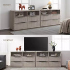 Commode moderne de 143,5 cm de large avec 4 tiroirs, étagère ouverte cannelée Rangement pour placard