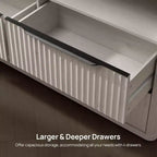 Commode moderne de 143,5 cm de large avec 4 tiroirs, étagère ouverte cannelée Rangement pour placard