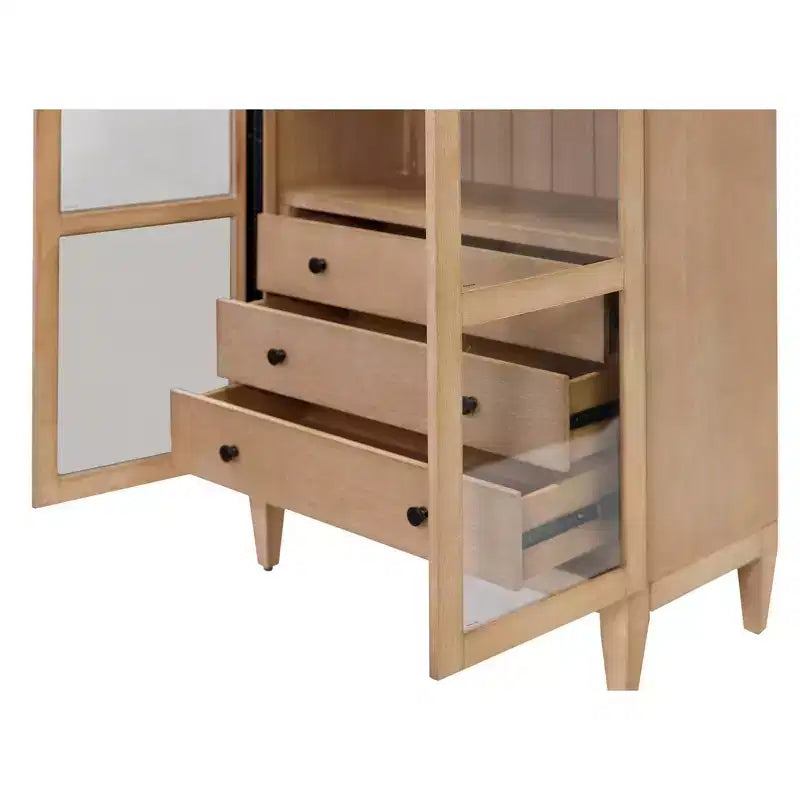 Bibliothèque cintrée moderne en bois de 78", collection Laurel, marron clair, 3 tiroirs