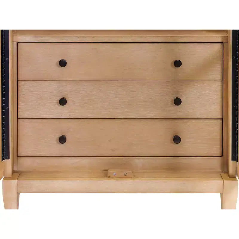Bibliothèque cintrée moderne en bois de 78", collection Laurel, marron clair, 3 tiroirs