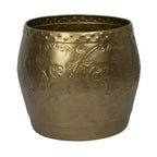 Storied Home Debossed Metal Drum Side Accent Table Brass Finish: No Assembly, Iron Frame & Top, Round Shape