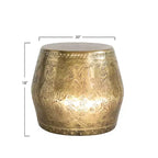Table d'appoint ronde avec plateau en métal embouti, finition laiton, piétement en fer