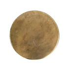 Table d'appoint ronde avec plateau en métal embouti, finition laiton, piétement en fer