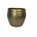 Table d'appoint ronde avec plateau en métal embouti, finition laiton, piétement en fer