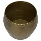 Table d'appoint ronde avec plateau en métal embouti, finition laiton, piétement en fer