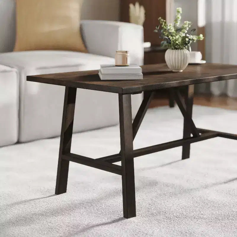 Table basse de ferme en bois massif, table d'appoint style tréteaux
