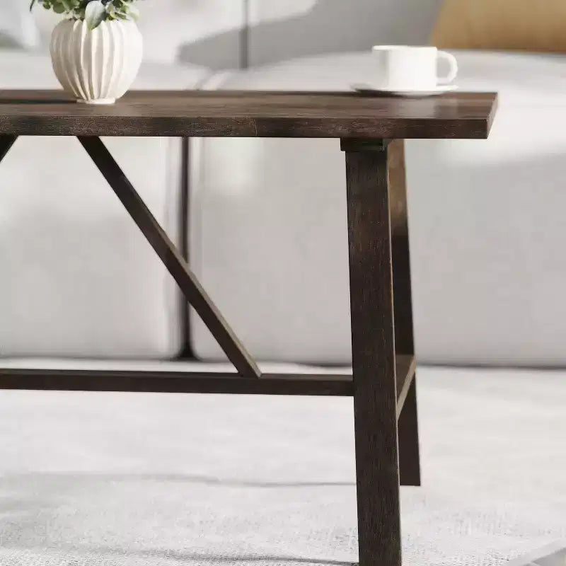 Table basse de ferme en bois massif, table d'appoint style tréteaux