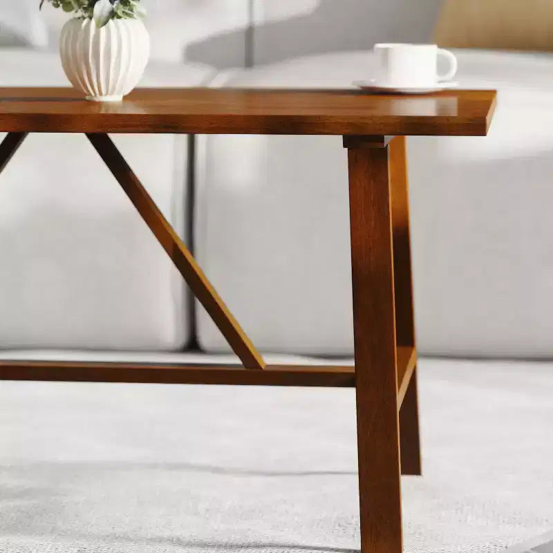 Table basse de ferme en bois massif, table d'appoint style tréteaux