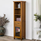 Teamson Home Avery Freestanding Linen Cabinet with Glass Doors, Drawer & Shelves