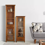 Armoire à linge sur pied avec portes en verre, tiroir et étagères