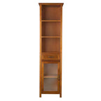Armoire à linge sur pied avec portes en verre, tiroir et étagères