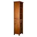 Armoire à linge sur pied avec portes en verre, tiroir et étagères