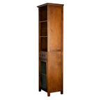 Armoire à linge sur pied avec portes en verre, tiroir et étagères