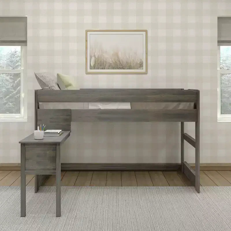 Lit mezzanine en bois massif avec bureau, lit mezzanine superposé simple/double moderne de style ferme pour enfants