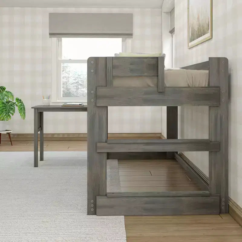 Lit mezzanine en bois massif avec bureau, lit mezzanine superposé simple/double moderne de style ferme pour enfants
