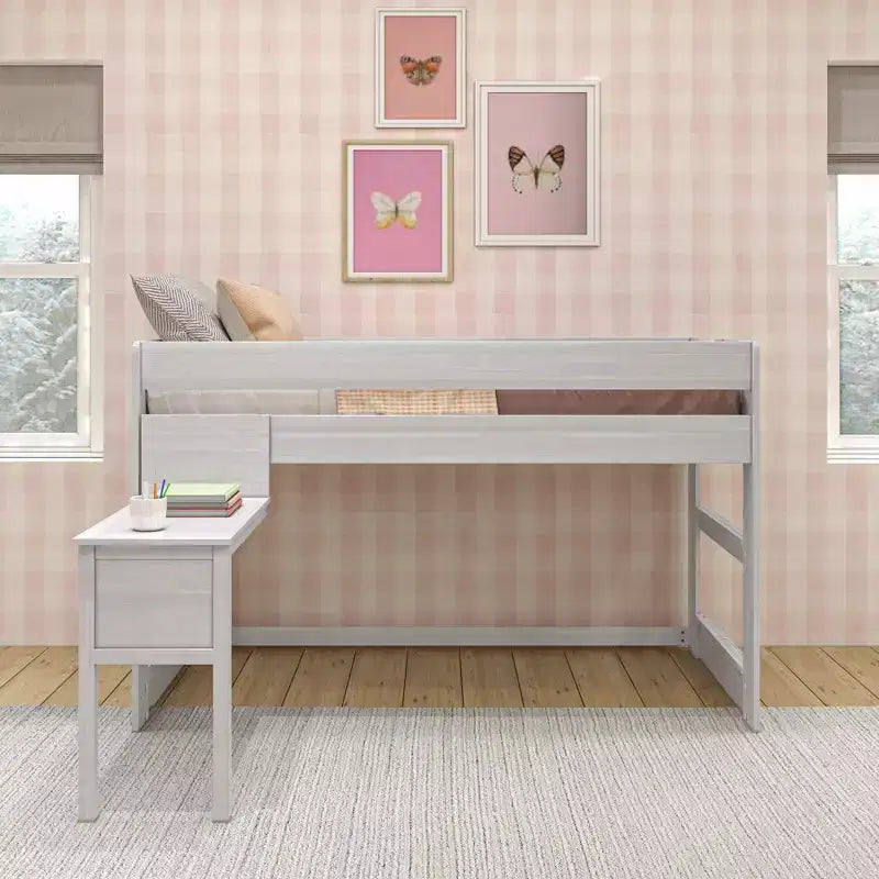 Lit mezzanine en bois massif avec bureau, lit mezzanine superposé simple/double moderne de style ferme pour enfants