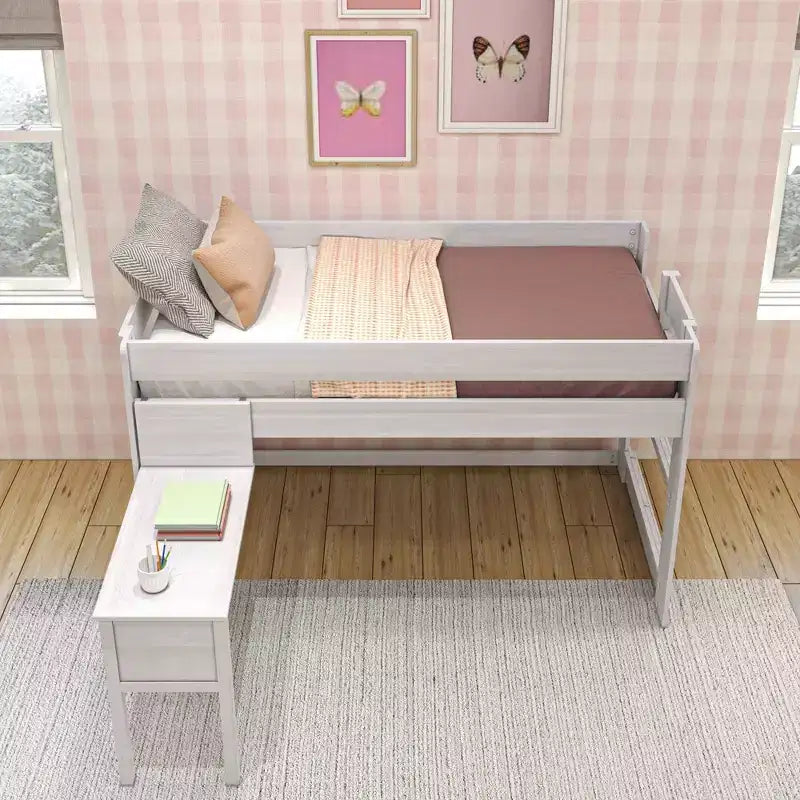 Lit mezzanine en bois massif avec bureau, lit mezzanine superposé simple/double moderne de style ferme pour enfants
