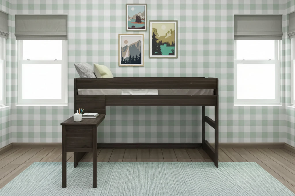 Lit mezzanine en bois massif avec bureau, lit mezzanine superposé simple/double moderne de style ferme pour enfants