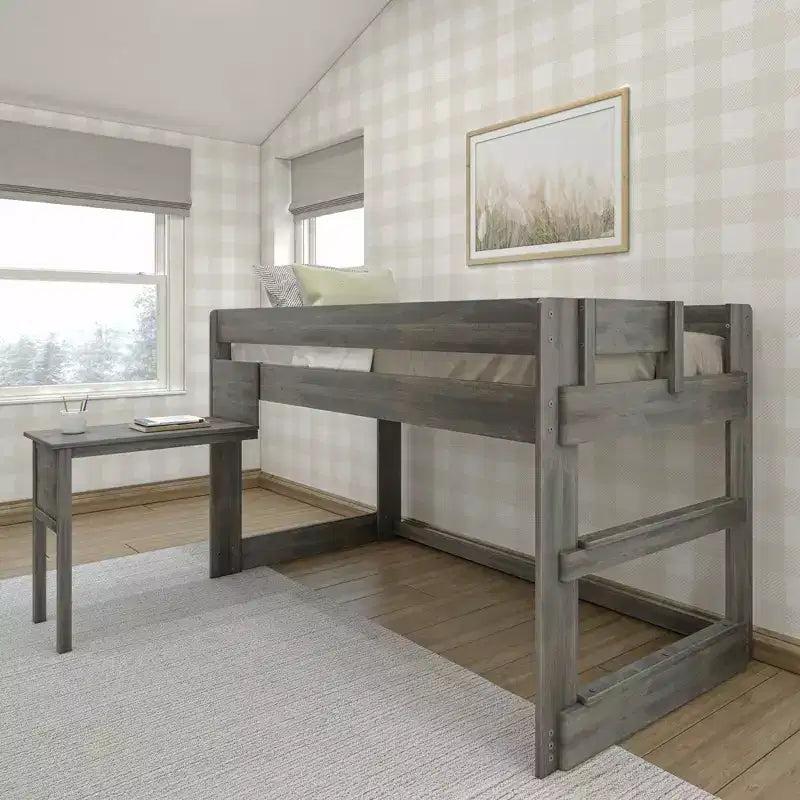 Lit mezzanine en bois massif avec bureau, lit mezzanine superposé simple/double moderne de style ferme pour enfants