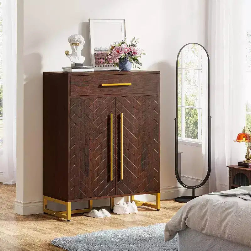 Meuble à chaussures avec portes, étagère à chaussures moderne avec tiroir