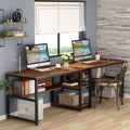 Bureau double avec étagère, bureau informatique de 199,9 cm pour deux personnes