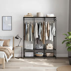 SONGMICS Clothes Rack, Iron and Wood Wardrobe Closet Organizer, Heavy Duty Garment Rack with Hanging Rods
