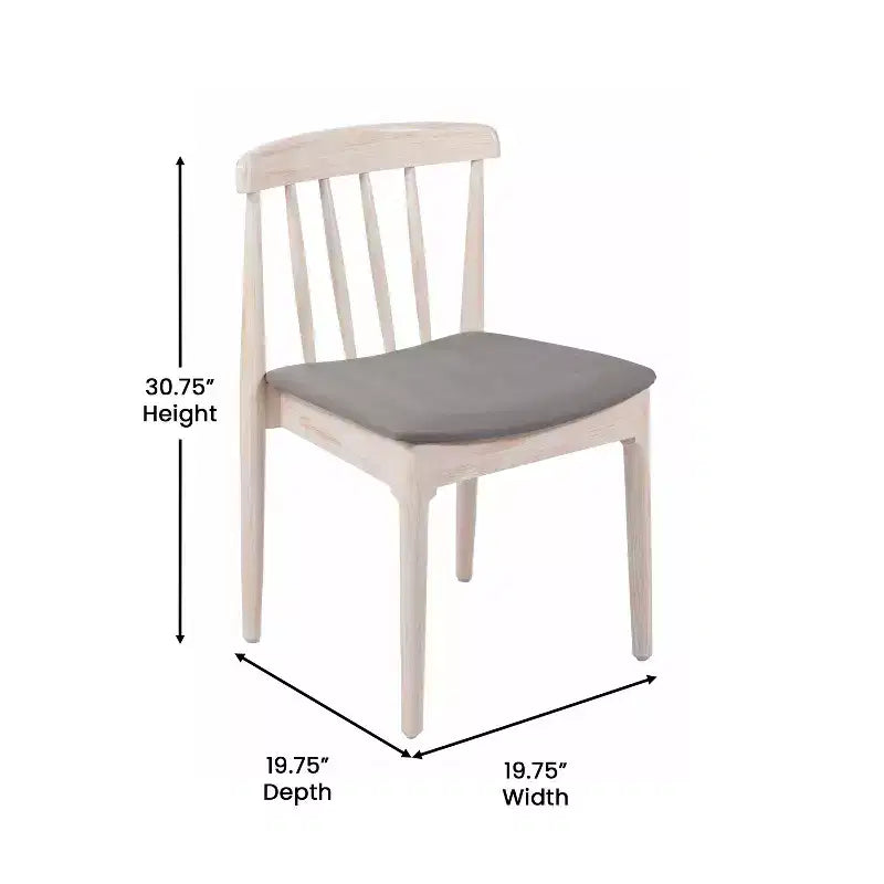 Chaise de salle à manger commerciale en bois massif avec dossier à lattes et siège en vinyle