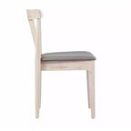 Chaise de salle à manger commerciale en bois massif avec dossier à lattes et siège en vinyle