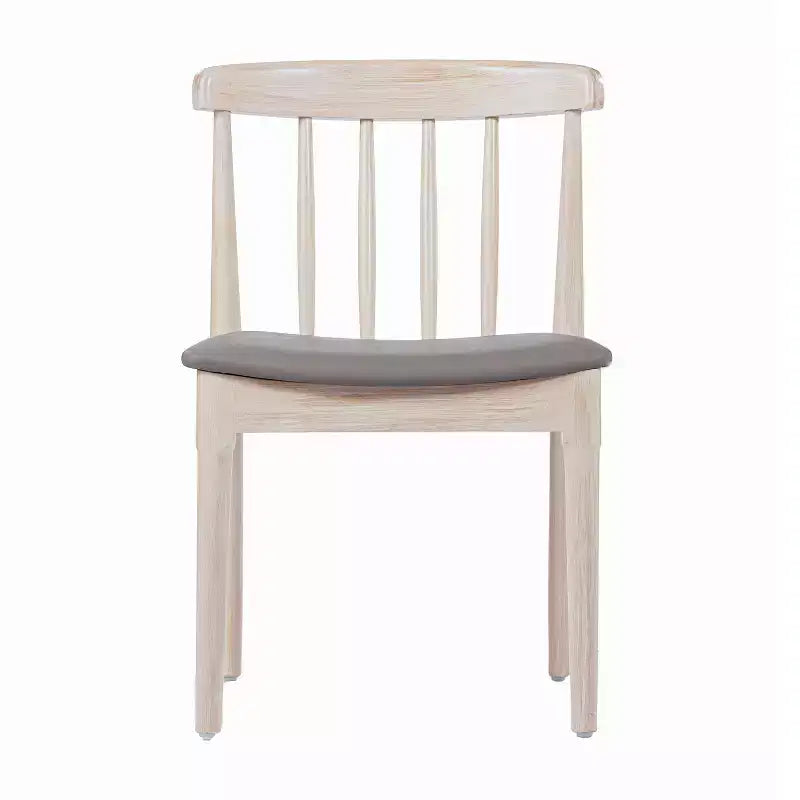 Chaise de salle à manger commerciale en bois massif avec dossier à lattes et siège en vinyle