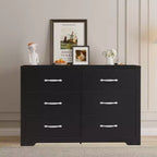 Modern 6-Drawer Dresser Wide Chest of Drawers for Bedroom MDF Wood with Scratch-Resistant Finish, Black