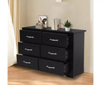 Commode moderne à 6 tiroirs, large commode de chambre en bois MDF avec finition résistante aux rayures, noir