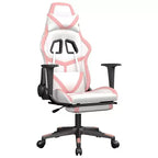 vidaXL Gaming Chair with Footrest, White and Pink, Faux Leather