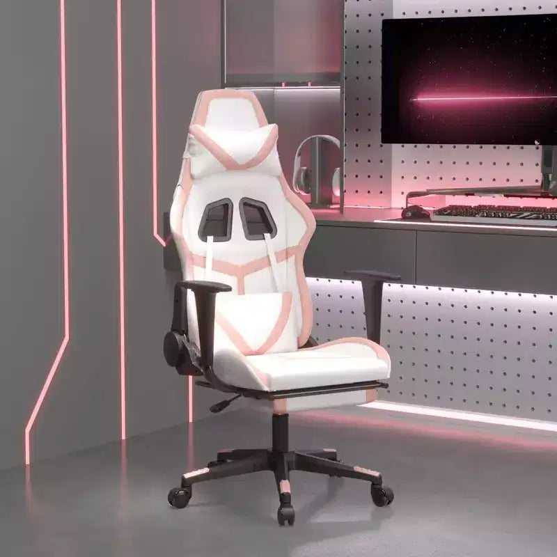 Fauteuil de jeu avec repose-pieds, blanc et rose, similicuir