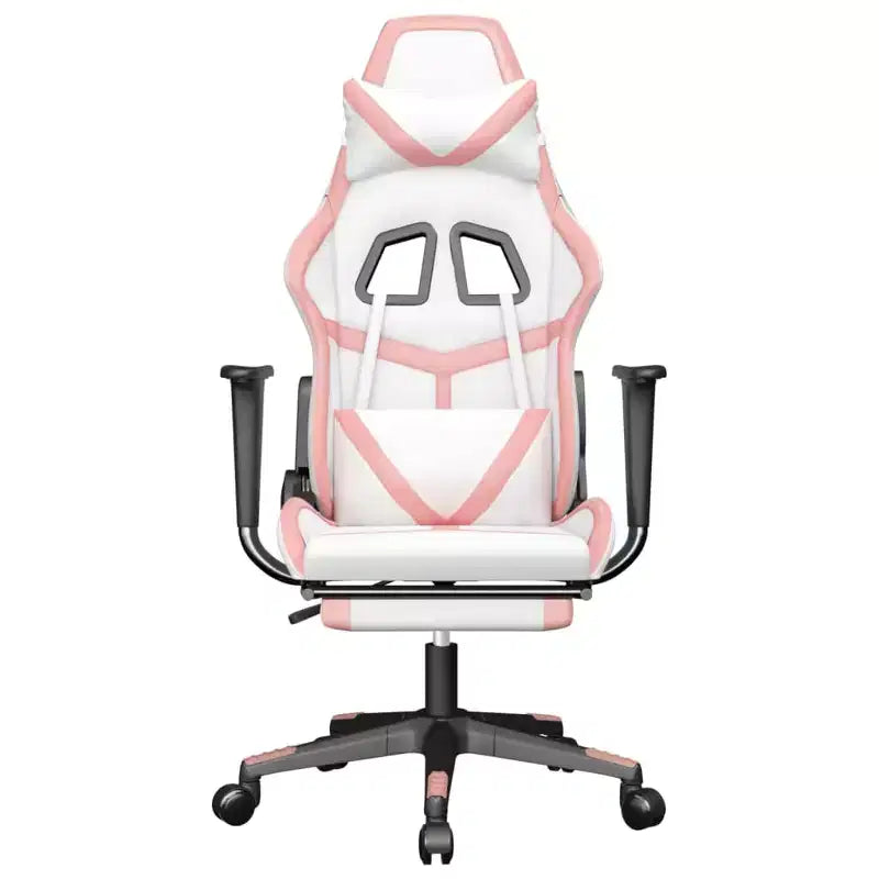 Fauteuil de jeu avec repose-pieds, blanc et rose, similicuir