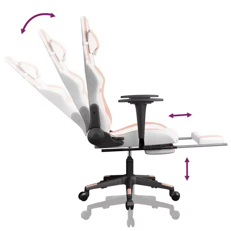 Fauteuil de jeu avec repose-pieds, blanc et rose, similicuir