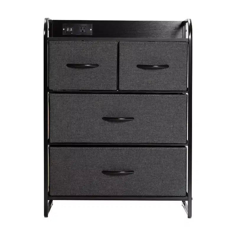 Table de chevet avec 4 tiroirs en tissu, station de charge avec 2 ports USB et prise de courant