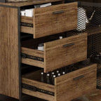 Buffet de cuisine en bois de 59 po avec portes en métal, 3 tiroirs et étagères