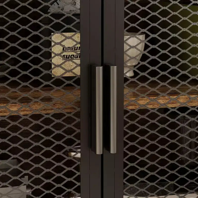 Buffet de cuisine en bois de 59 po avec portes en métal, 3 tiroirs et étagères