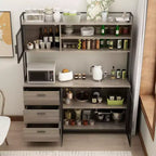 Buffet de cuisine en bois de 59 po avec portes en métal, 3 tiroirs et étagères