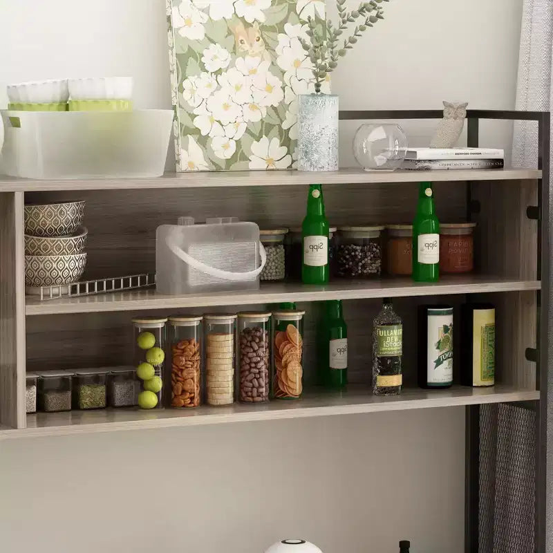 Buffet de cuisine en bois de 59 po avec portes en métal, 3 tiroirs et étagères