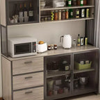 Buffet de cuisine en bois de 59 po avec portes en métal, 3 tiroirs et étagères