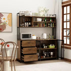 Buffet de cuisine en bois de 59 po avec portes en métal, 3 tiroirs et étagères