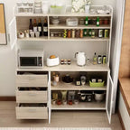 Buffet de cuisine en bois de 59 po avec portes en métal, 3 tiroirs et étagères