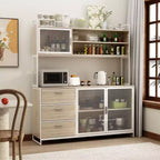 Buffet de cuisine en bois de 59 po avec portes en métal, 3 tiroirs et étagères