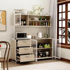 Buffet de cuisine en bois de 59 po avec portes en métal, 3 tiroirs et étagères