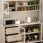 Buffet de cuisine en bois de 59 po avec portes en métal, 3 tiroirs et étagères