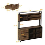 Buffet de cuisine en bois de 59 po avec portes en métal, 3 tiroirs et étagères