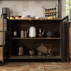 Buffet de cuisine en bois de 59 po avec portes en métal, 3 tiroirs et étagères